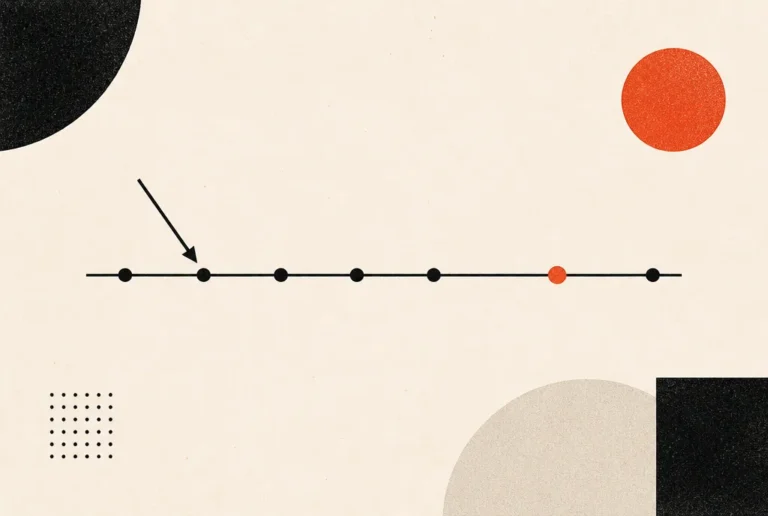 Why your offer is not confusing, it is just aimed at the wrong moment Flat editorial illustration: a timeline of black markers with an arrow aimed early and one red-orange marker further along.
