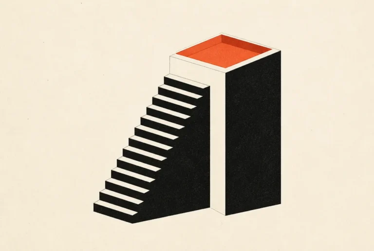 Why increasing budget by 20 percent is not safer than doubling it Flat editorial illustration: small black steps and one tall block both leading to the same small red-orange pool.