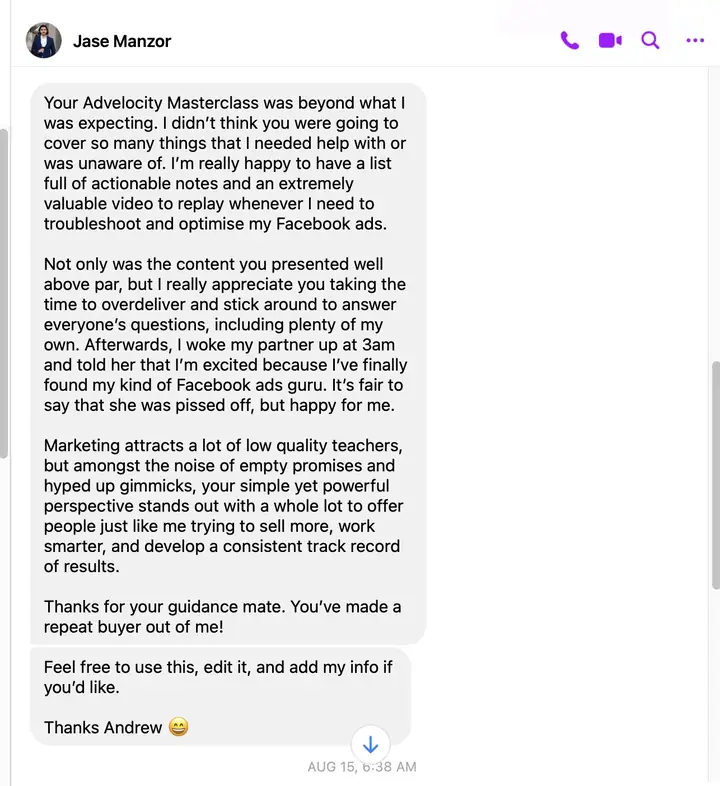 Jase Manzor's message about the AdVelocity Masterclass