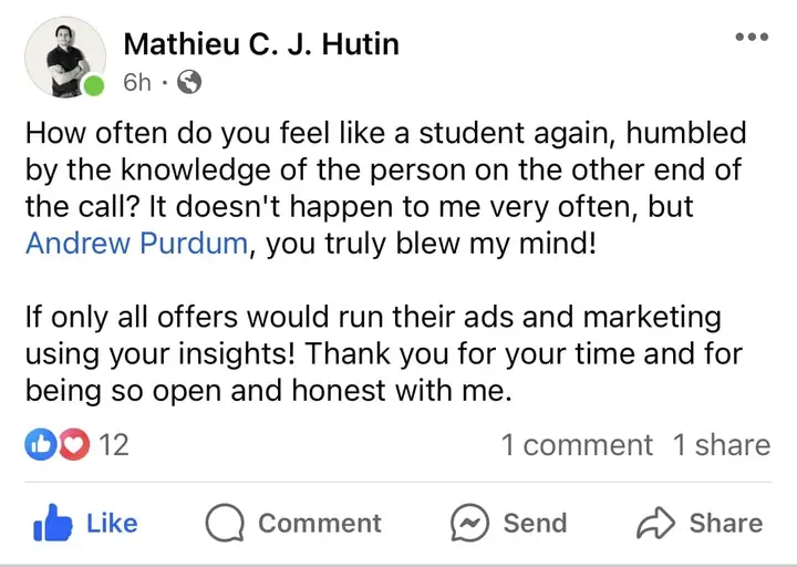 Mathieu C. J. Hutin's post after a call